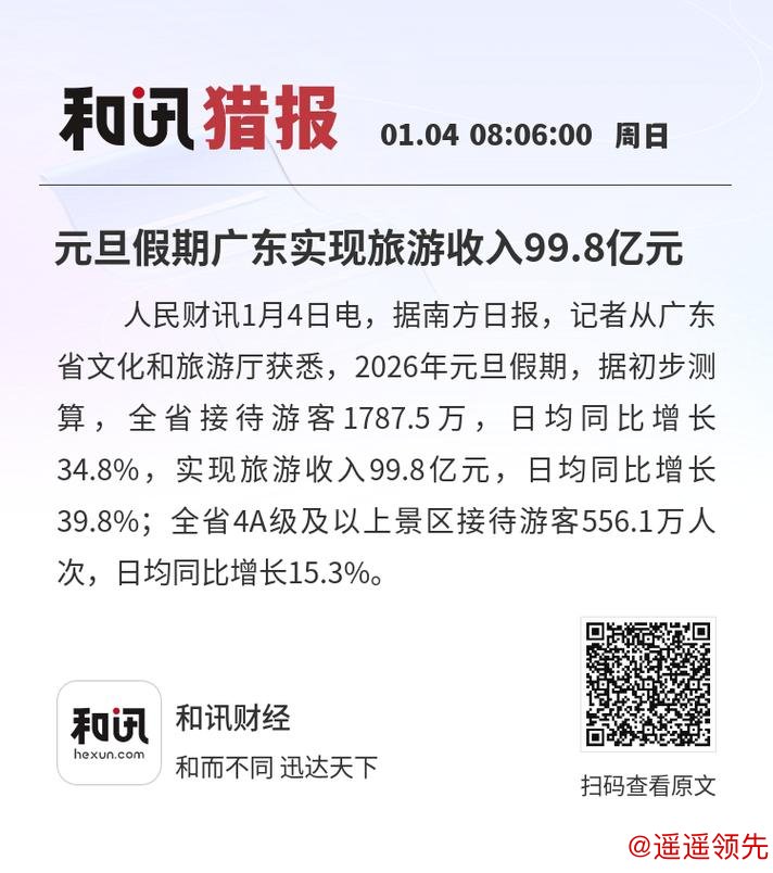 元旦假期广东实现旅游收入近百亿元